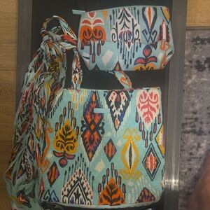 Vera Bradley Aqua and Orange Patterned Tote Set